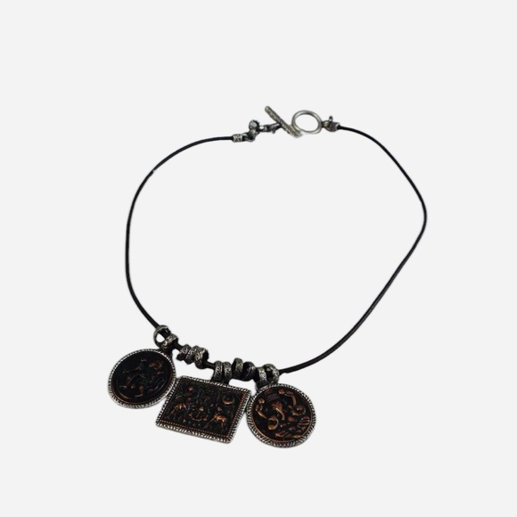 Silvertone Copper-tone Asian Scene Pendants Necklace - Picture 3 of 7